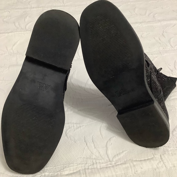 Zara flat black rhinestone ankle boot 37 EU 6.5/7 US - Picture 7 of 10